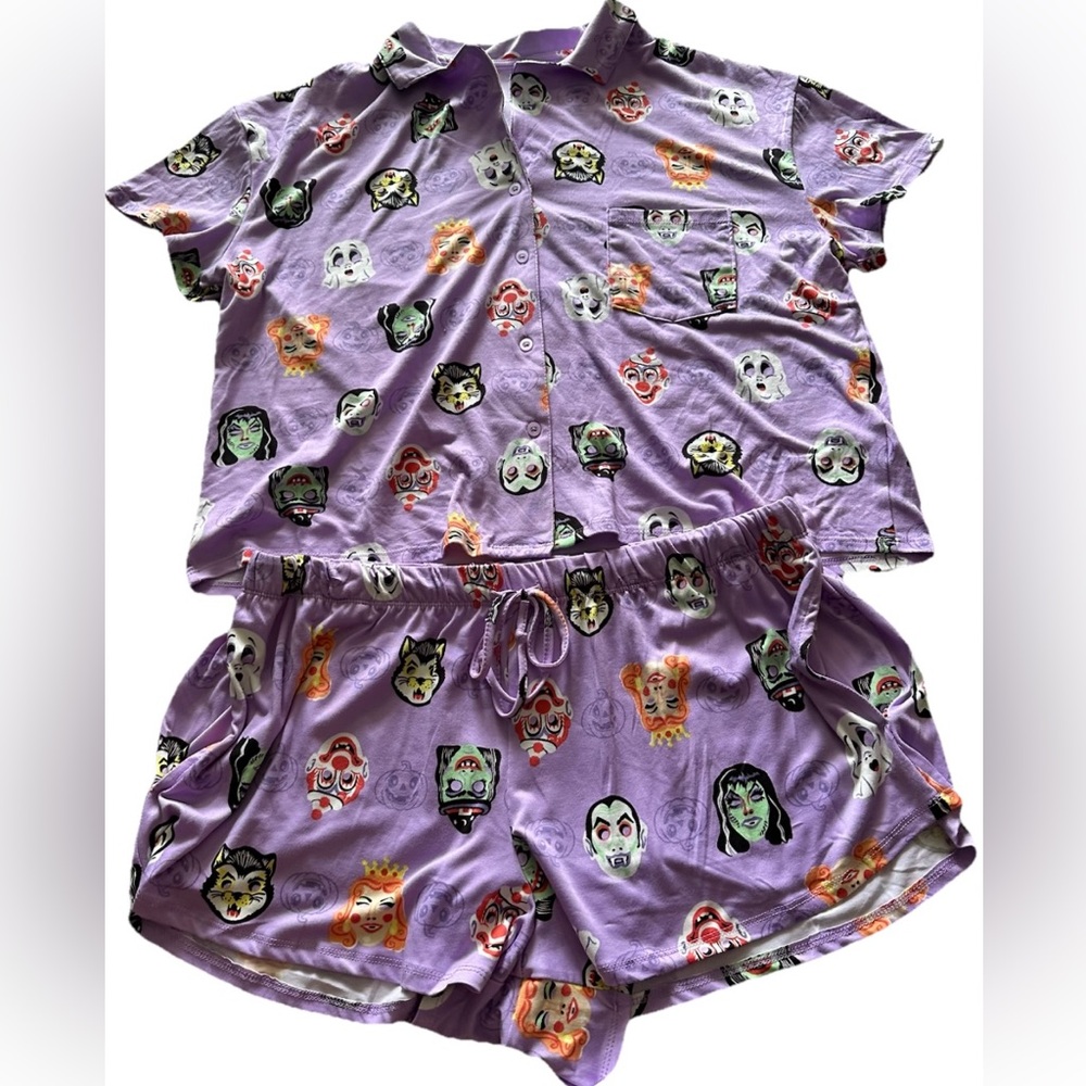 Women’s Halloween Print 2 Piece Pajama Short Set Size Large (12-14)